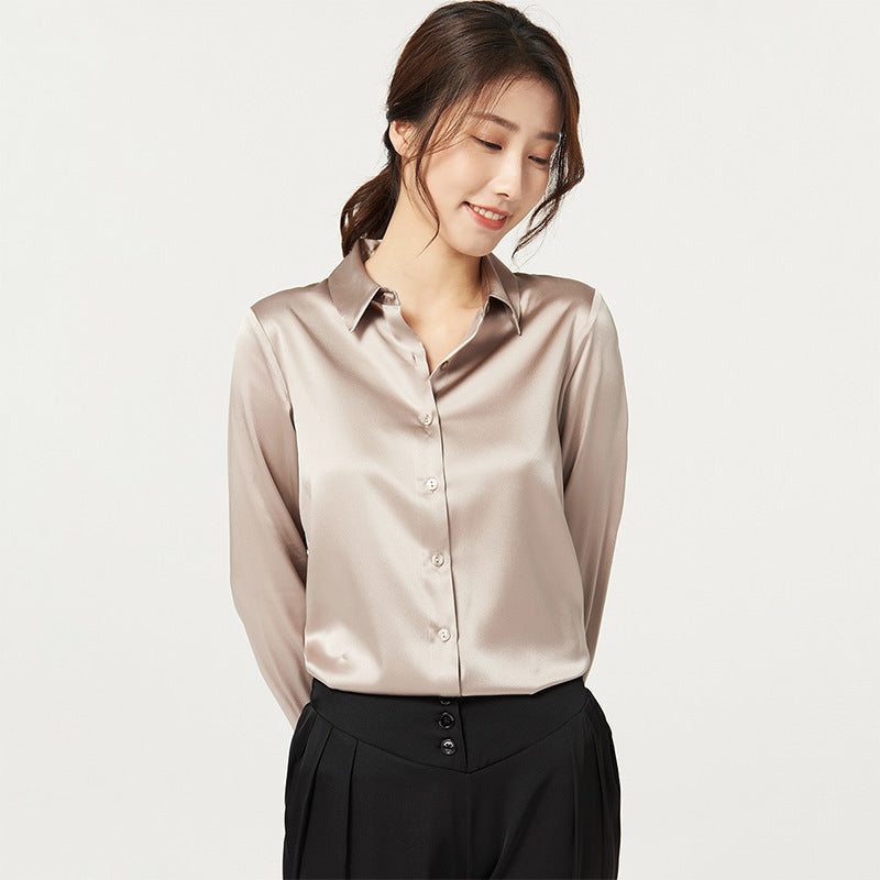 Women's Long Sleeve Satin Heavy Silk Shirt