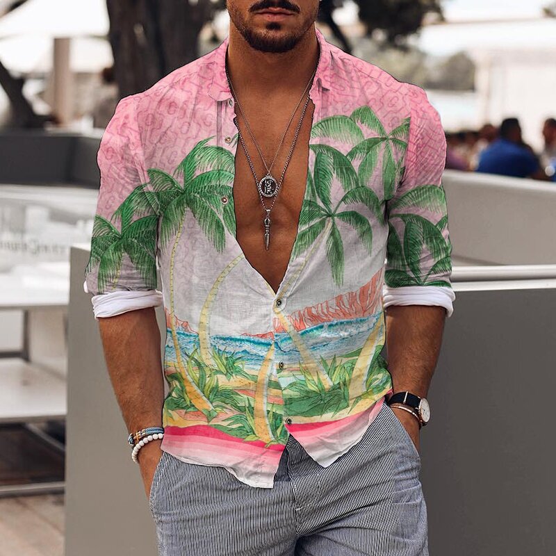 camisa de hombre con estampado floral romántico de vacaciones