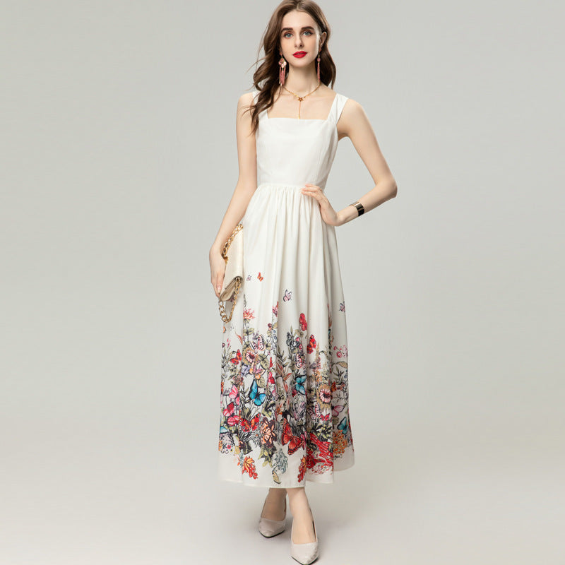 Colorful Printed Sleeveless Sling Swing Dress