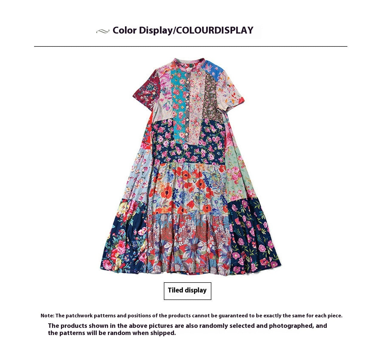 Summer Cotton Printed Ethnic Style Color Contrast Patchwork Pastoral Short Sleeve Dress