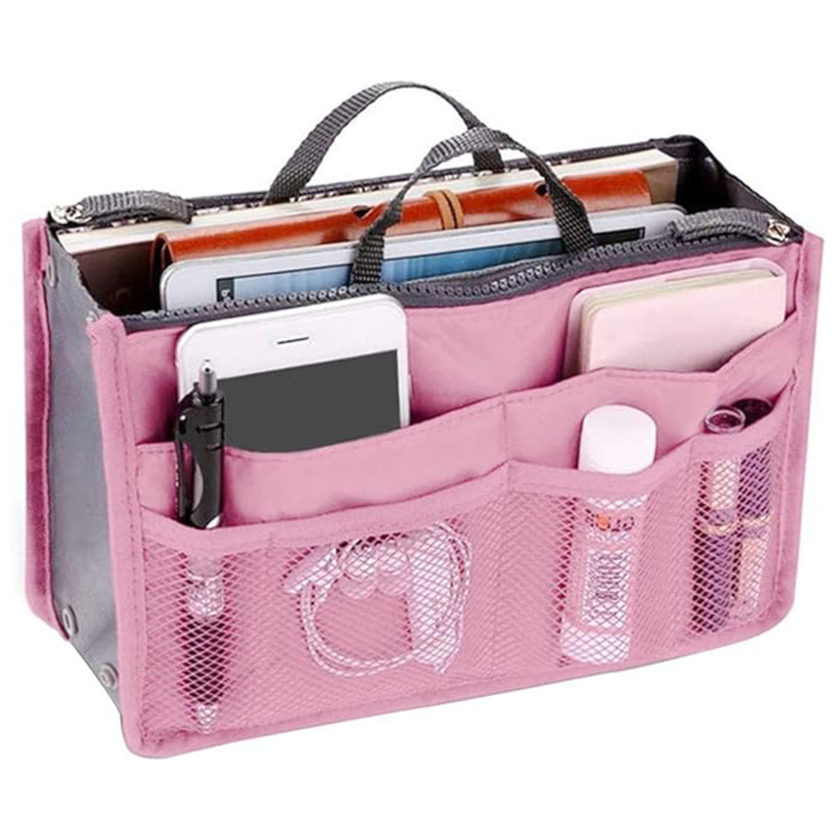 Handtaschen-Organizer-Einsatz für Damen mit 13 Taschen, großes Fassungsvermögen, Futter mit Reißverschluss, Griff, tragbare Damen-Geldbörse, Tasche für Reisedokumente, Karten, kleine Gegenstände