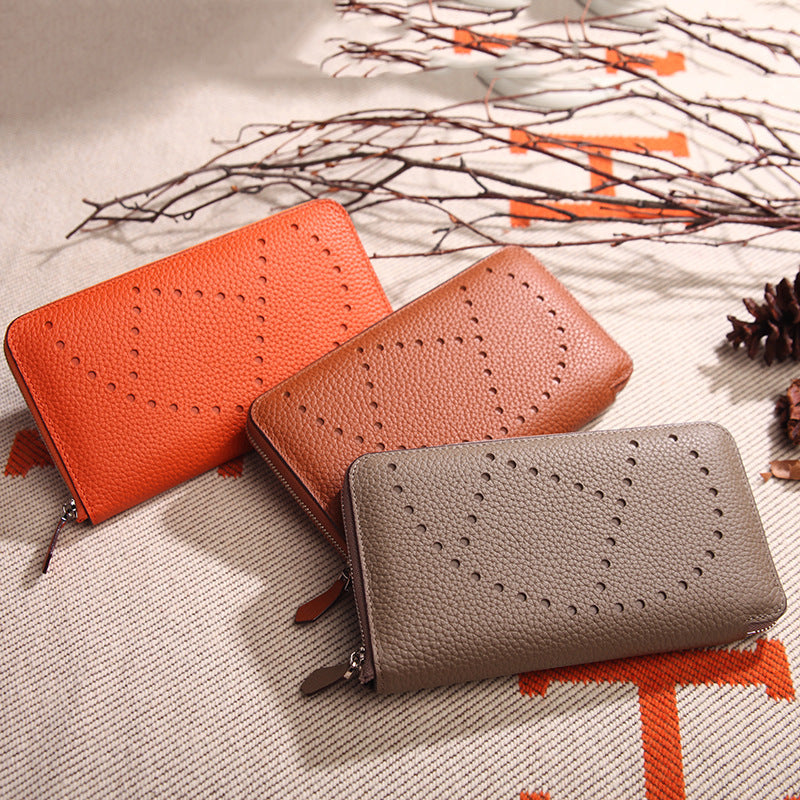 Women's Long Multifunctional Hollow Leather Wallet