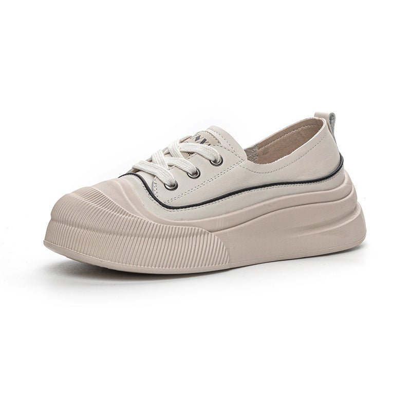 Zapatos de mujer de piel auténtica en color blanco con plataforma y cordones a juego