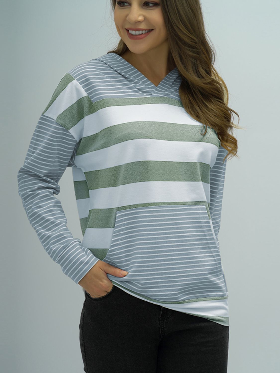 Full Size Striped Long Sleeve Hoodie