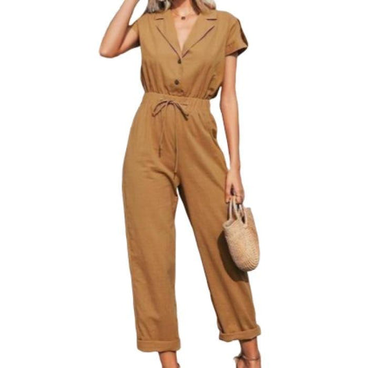 European And American Foreign Trade Women's New Style Commuter Elastic Waist Drawstring Jumpsuit