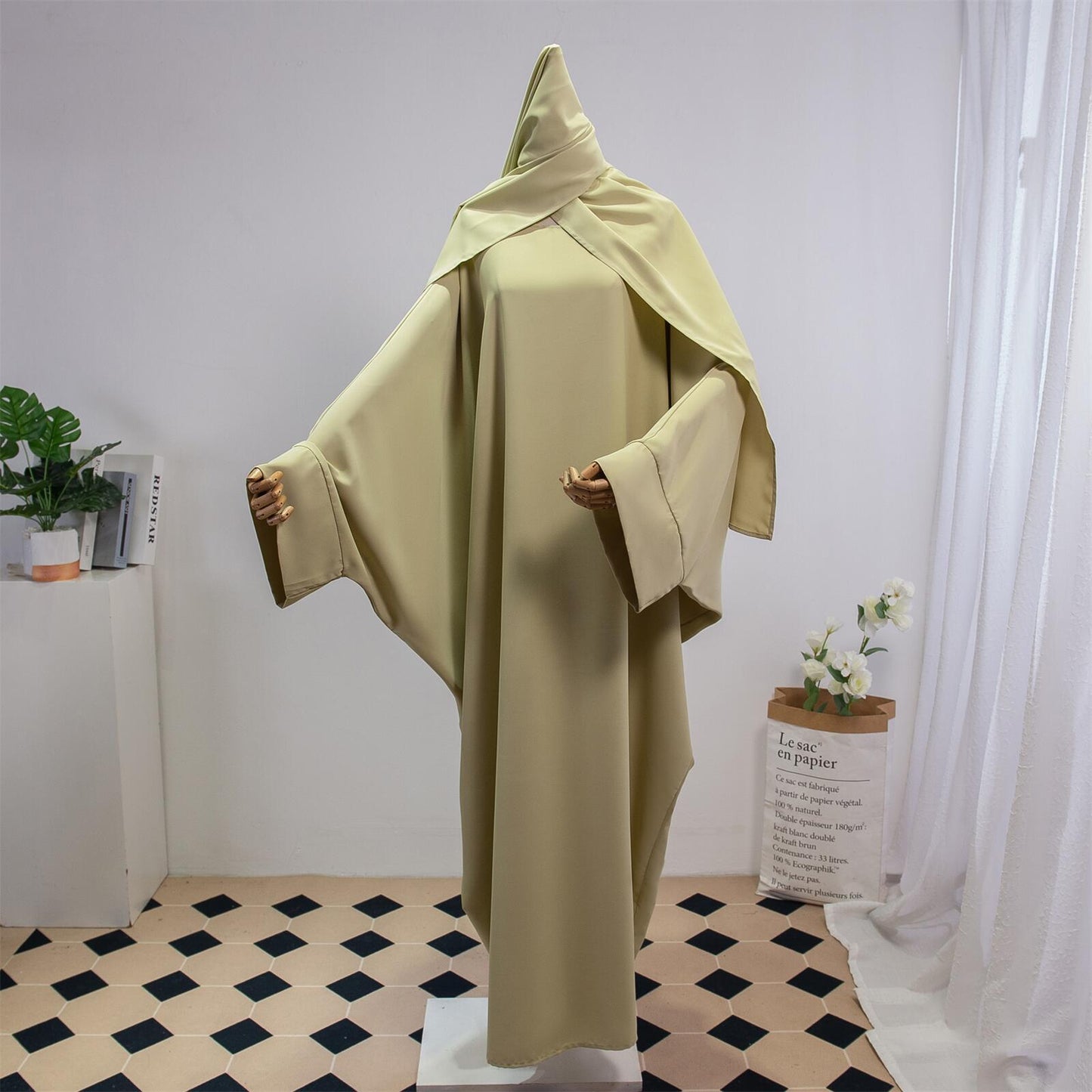 Solid Color Arabic Dress Women's Robe With Headscarf