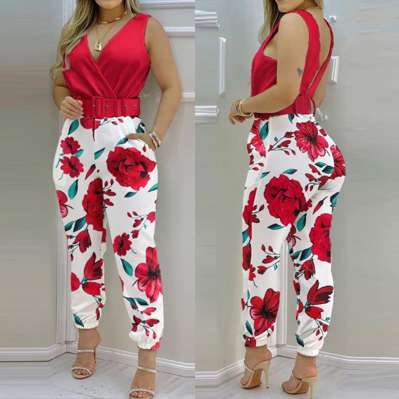 Rückenfreier Jumpsuit mit V-Ausschnitt und hoher Taille für Damen