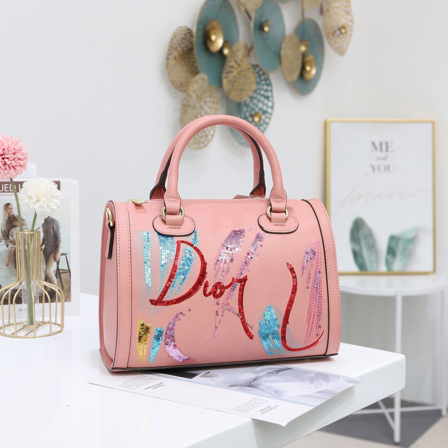 Fashion Portable Messenger Pillow Sequin Embroidery Female Bag