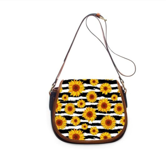 Women's Leather Sunflower Print Shoulder Bag