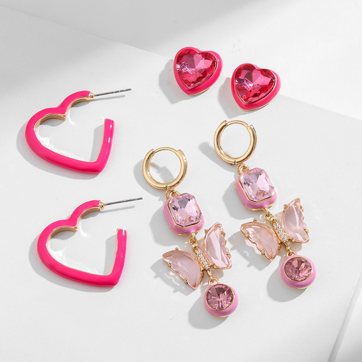 Pendientes con forma de corazón y mariposa de 3 piezas