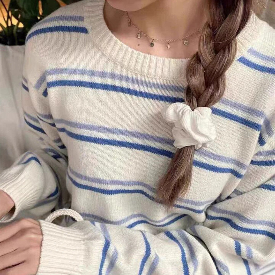 Striped Loose Autumn And Winter Sweet Long Sleeve Knitted