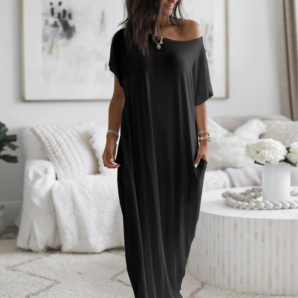 Einfarbiges, langes Homewear-Kleid