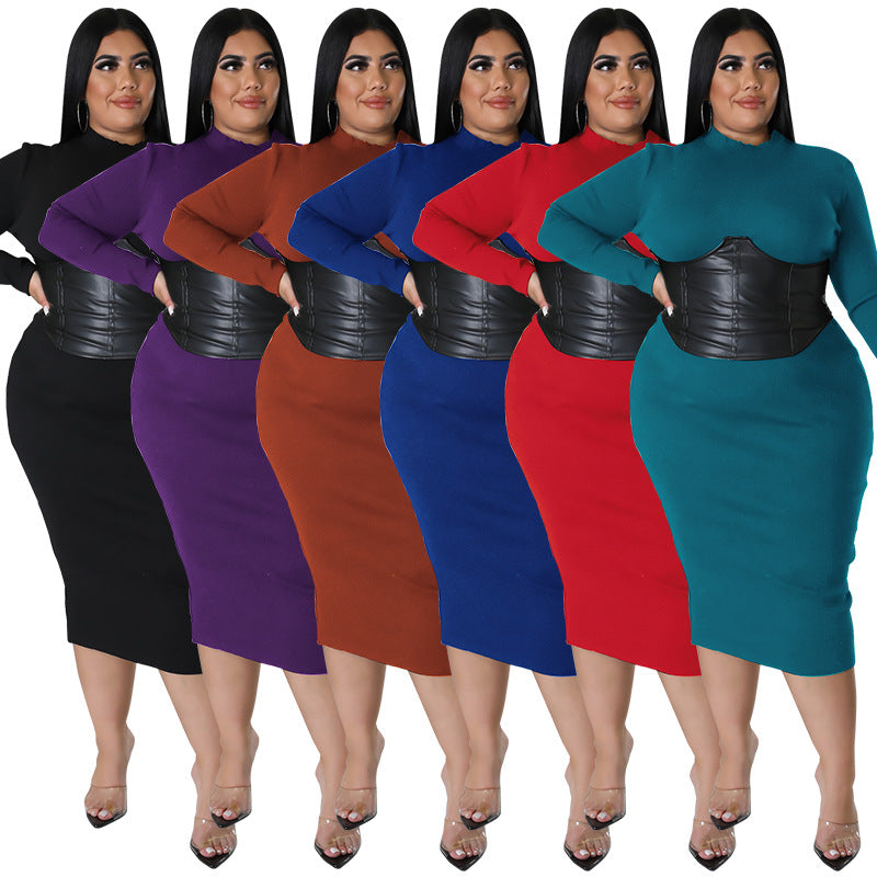 Herbst-Plus-Size-Damen-Reißverschluss-Lederkleid