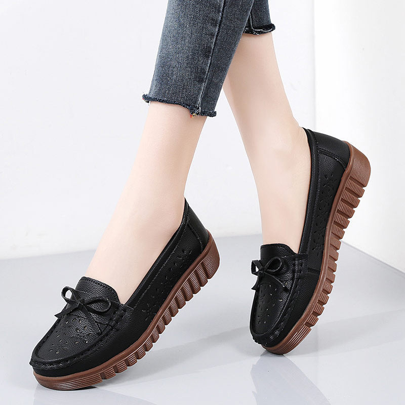 Summer Leather Breathable Women's Soft-soled Leather Shoes