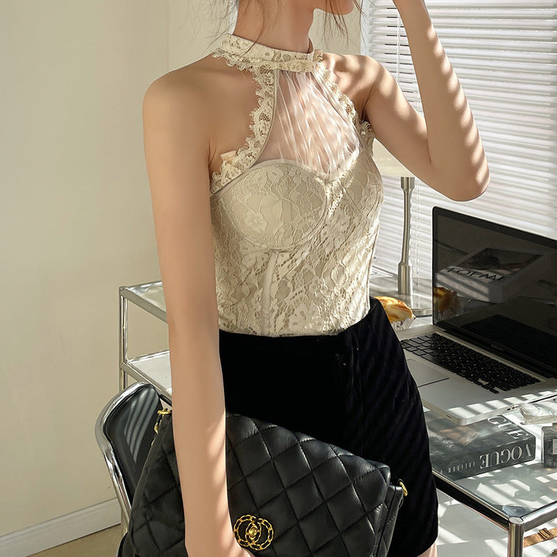 French Pure Desire Self-cultivation Inside And Outside Wear Lace Halter Vest Sling