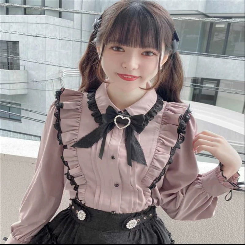 Doll Collar Bow Love Lace Lace Blouse