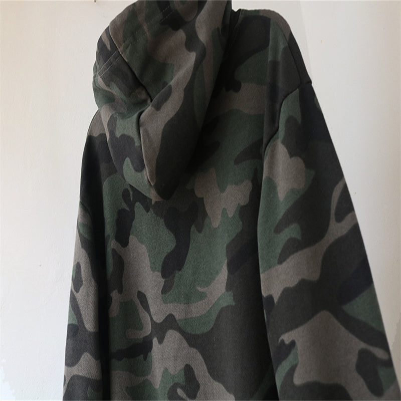 Spring And Autumn Pure Cotton Terry Plus Size Loose Pullover Hooded Long Sleeves Camouflage Sweater Women