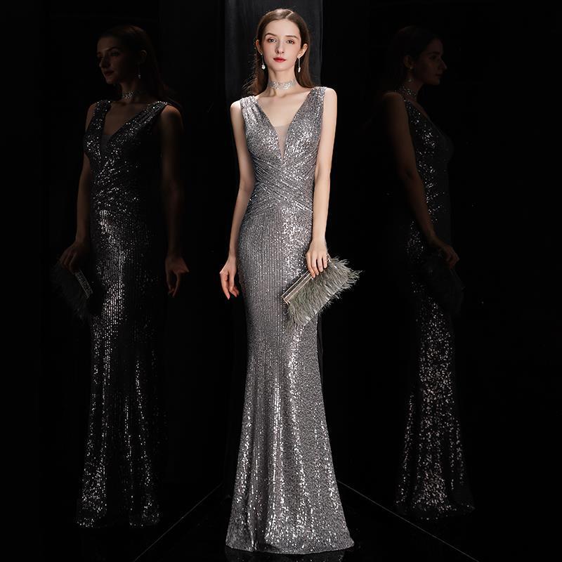 Women's Spring Sequined Fishtail Slim Sexy Evening Dress Dress