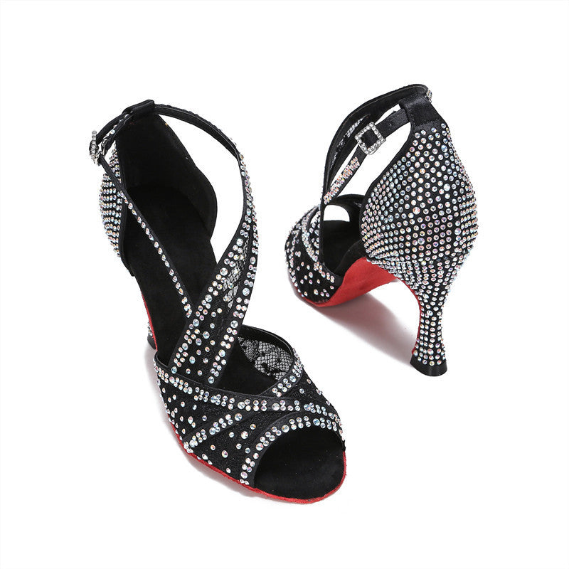 Zapatos de baile latino con diamantes incrustados para mujeres adultas