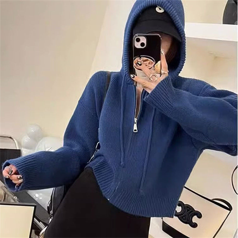 Design Zipper Hooded Sweater Women