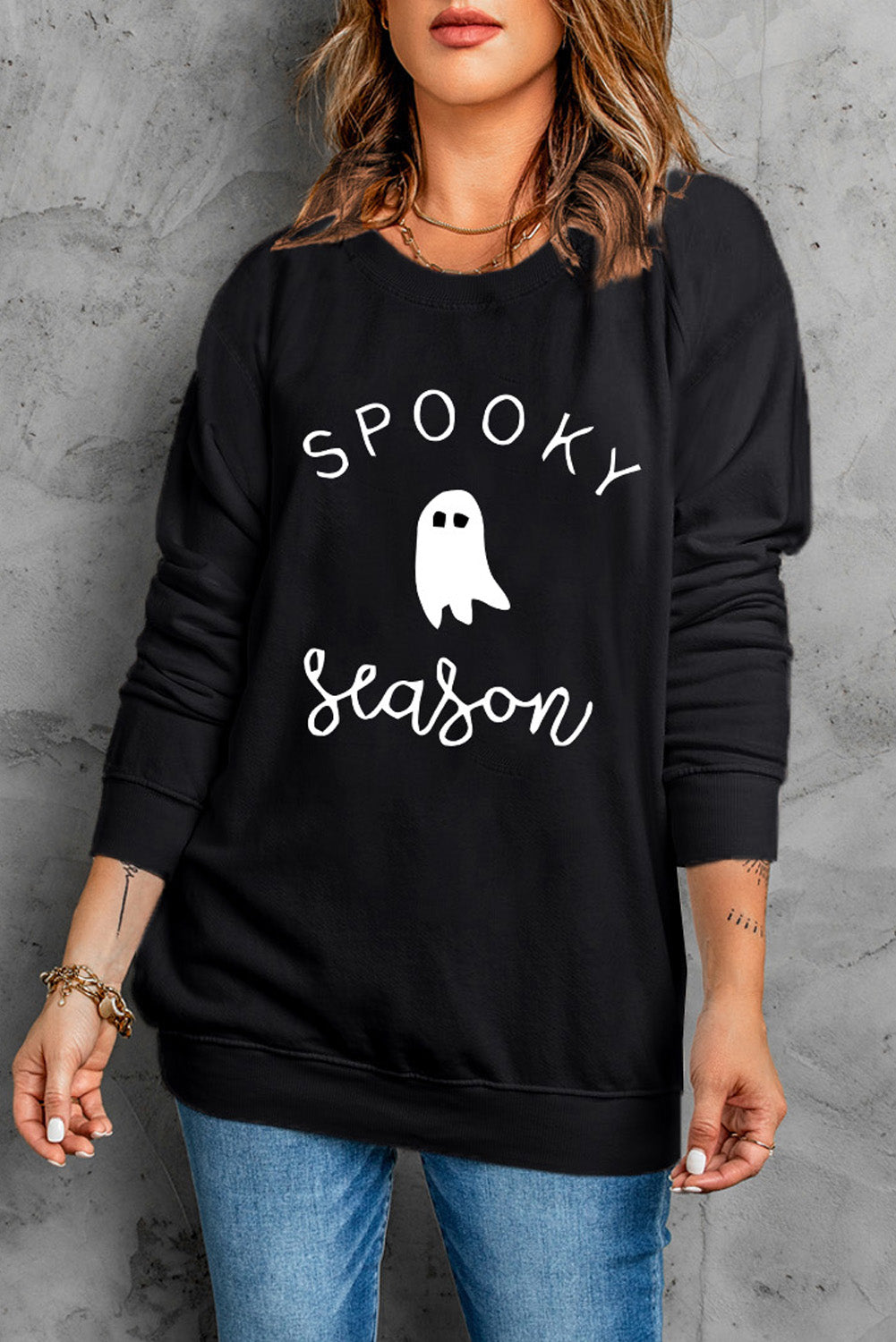 Sudadera con gráfico SPOOKY SEASON de manga larga y cuello redondo