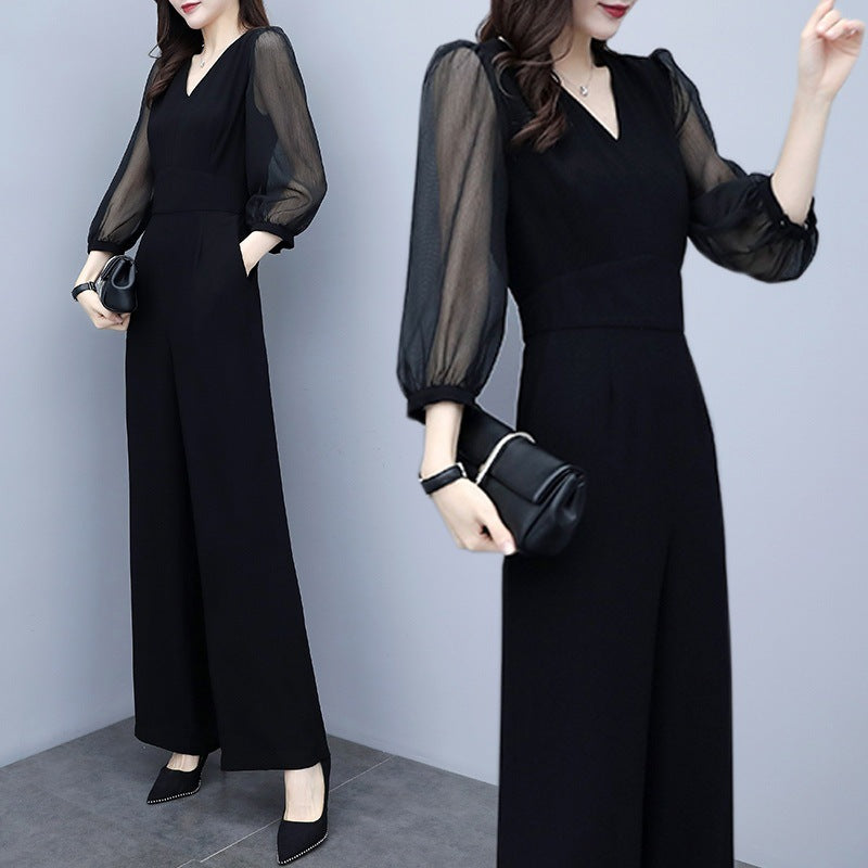 Black Fashion Chiffon Jumpsuit High Waist V Neck