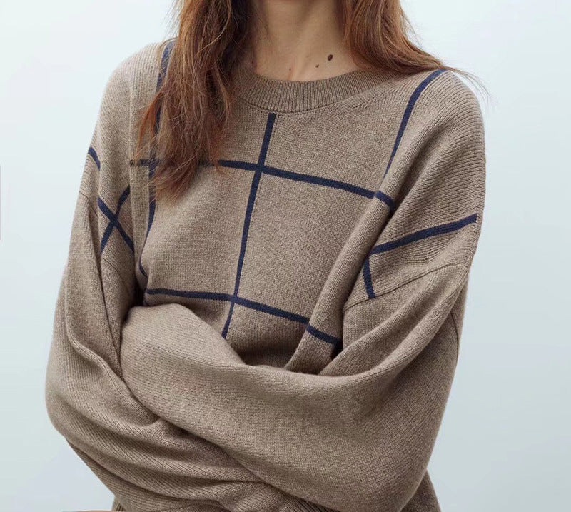 Karierter lässiger Pullover, lockerer Pullover