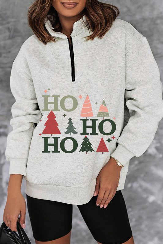 HO HO HO Sweatshirt mit Weihnachtsbaum-Grafik