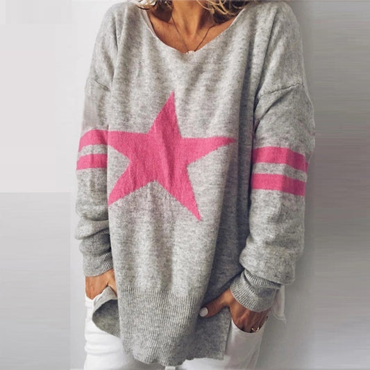 Europäische und amerikanische gestrickte fünfzackige Stern-Split-Pullover-Langarm-V-Ausschnitt-Winterkleidungsjacke