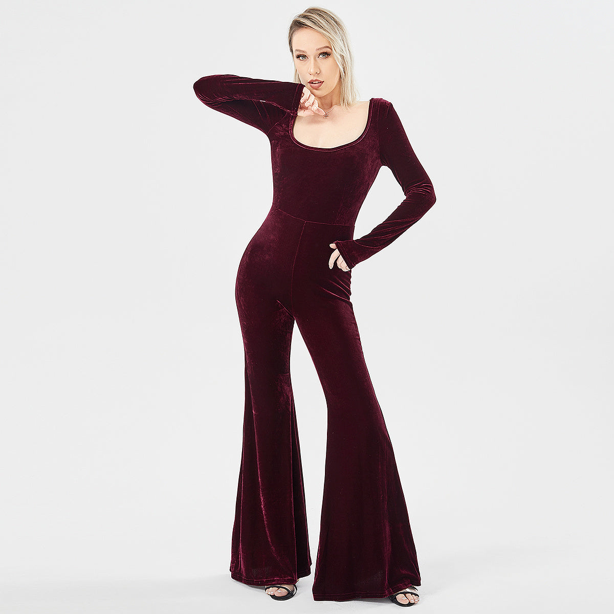 Langärmliger modischer Jumpsuit aus Samt für Damen