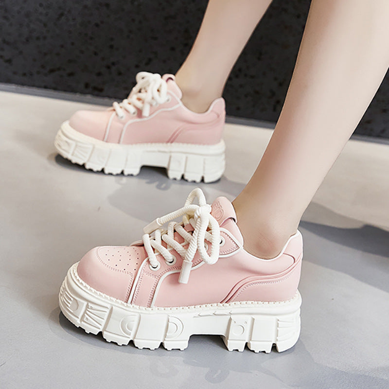 Spring Muffin Bottom Fashion All-match Height Increasing Casual Leather Shoes