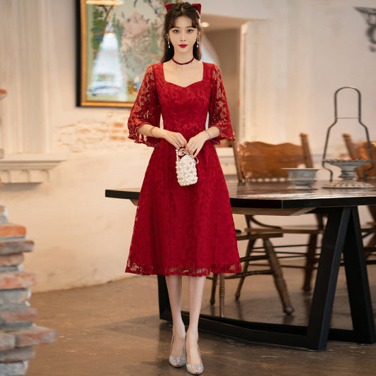 Damenmode Weinrot Spitzenkleid