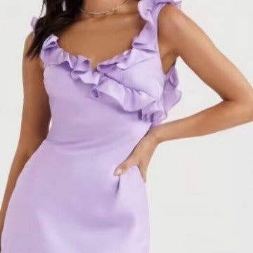 Women's Slim-fit Satin Acetate Stitching Ruffle Ruffle Dress