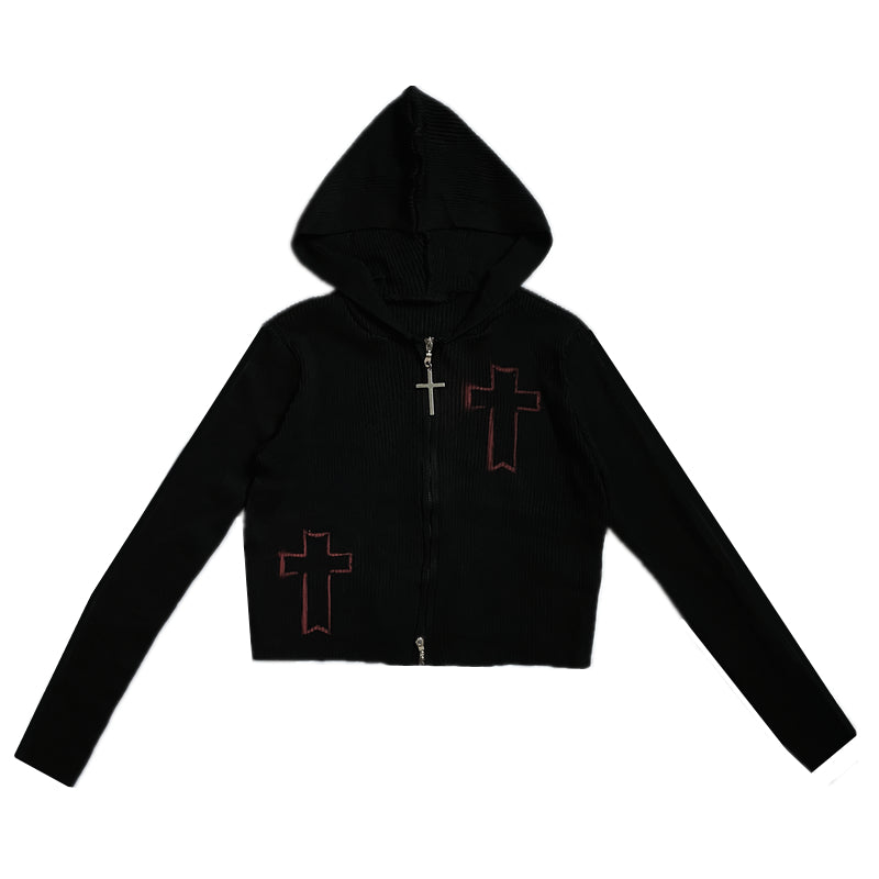 Gothic Inkjet Cross Slim Herbstpullover