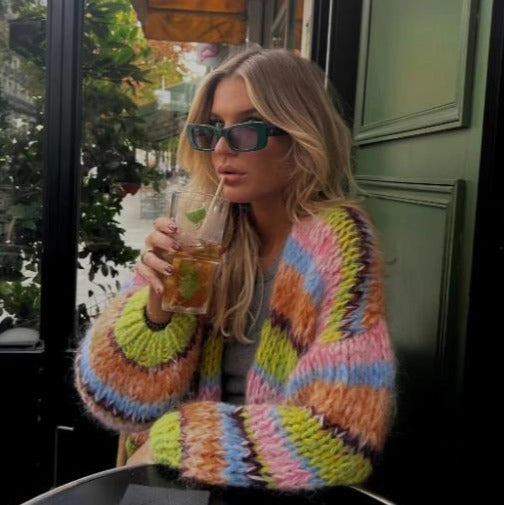 Women's Multi-color Long-sleeved Knitted Cardigan