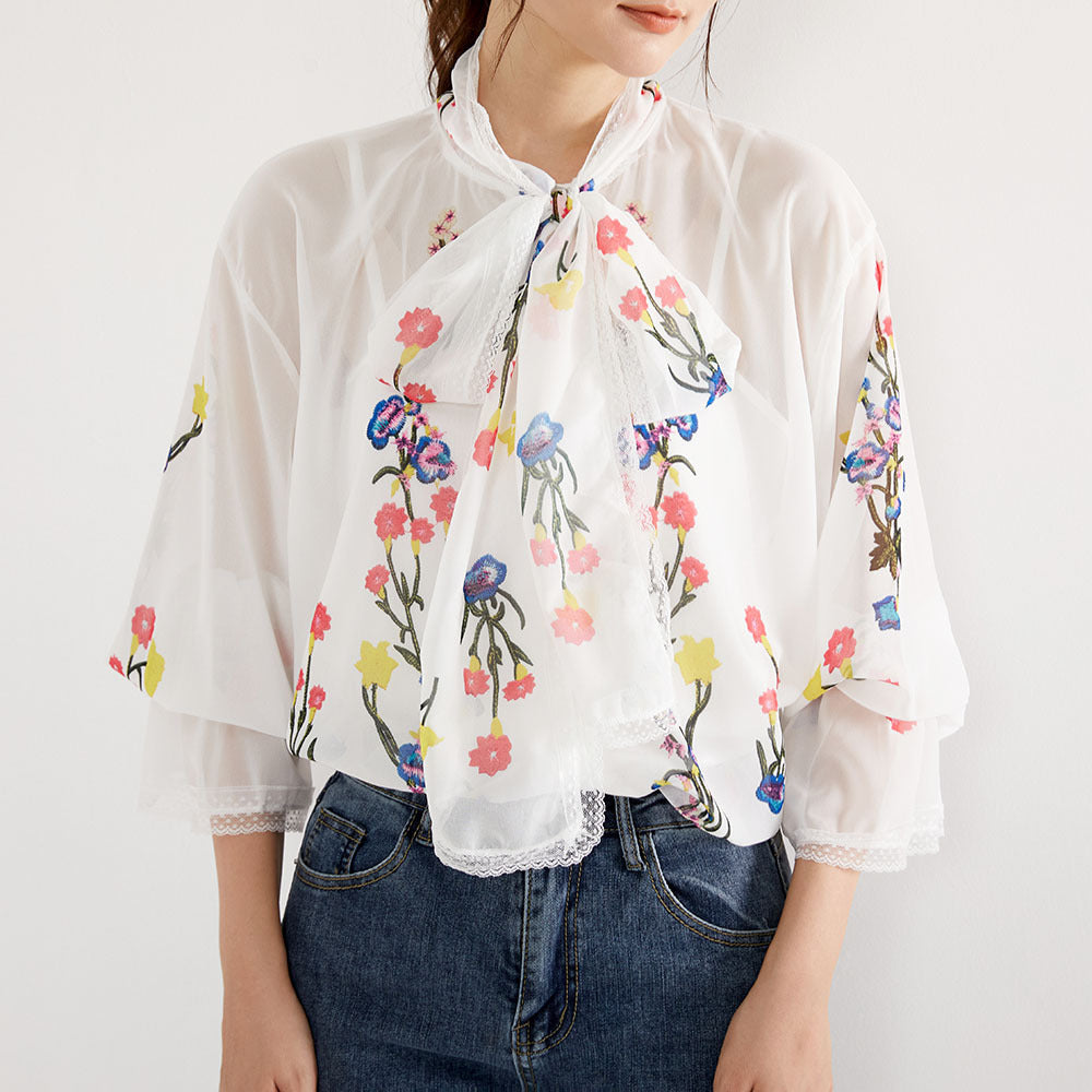 Design Sense Niche Retro Chiffon Printed Urban Casual Shirt