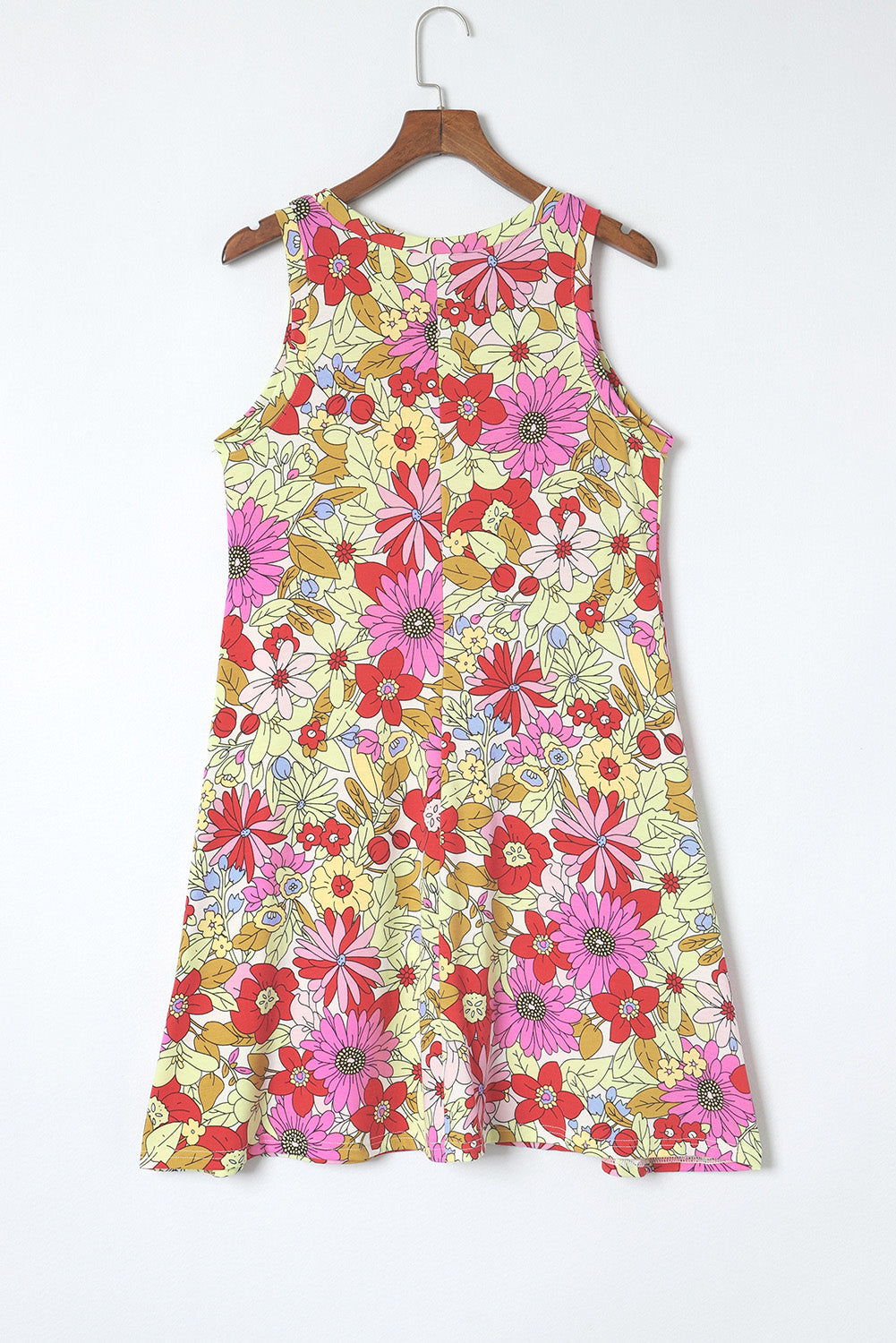 Minivestido floral sin mangas con cuello redondo rojo fuego