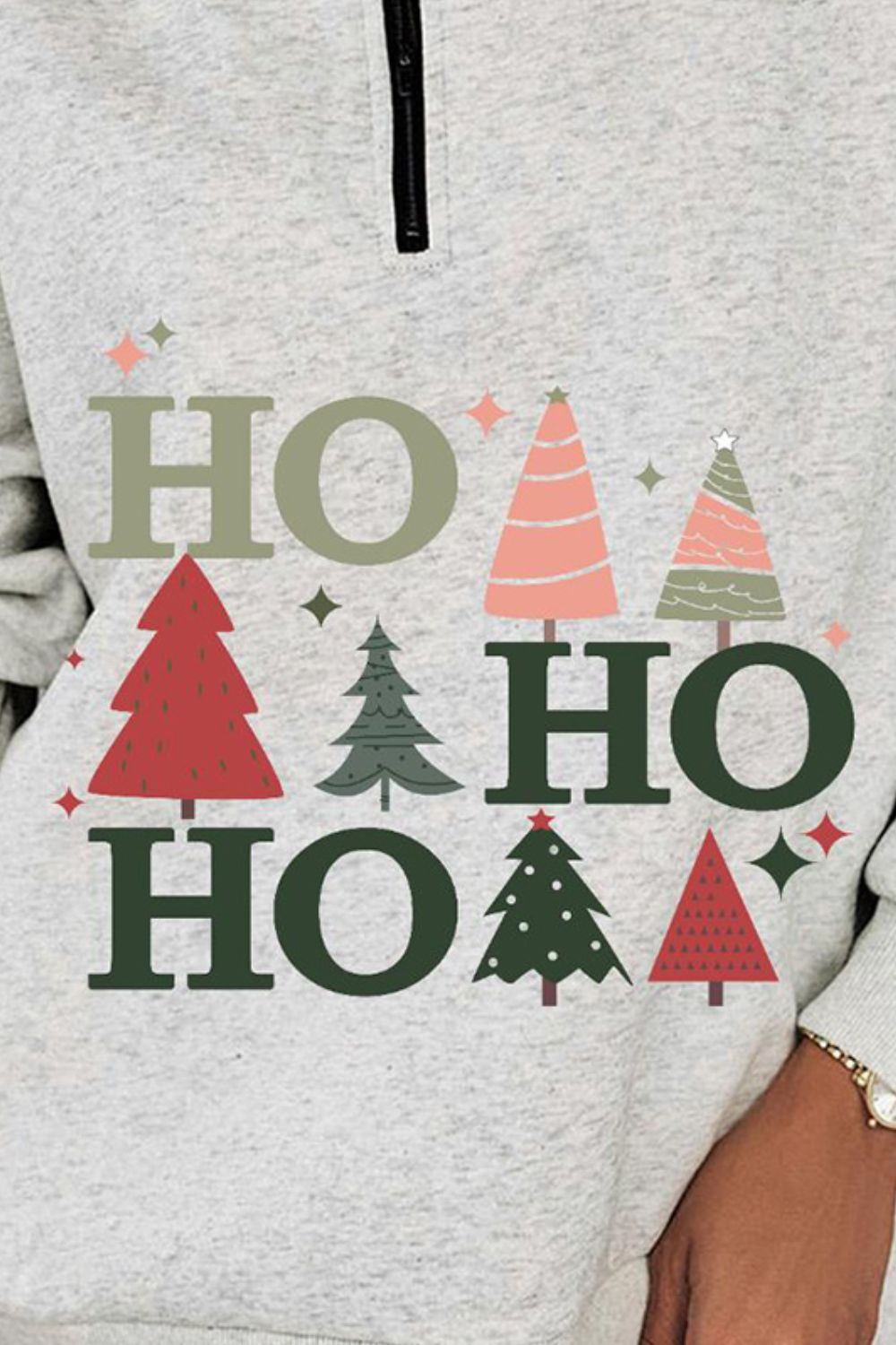 HO HO HO Sweatshirt mit Weihnachtsbaum-Grafik