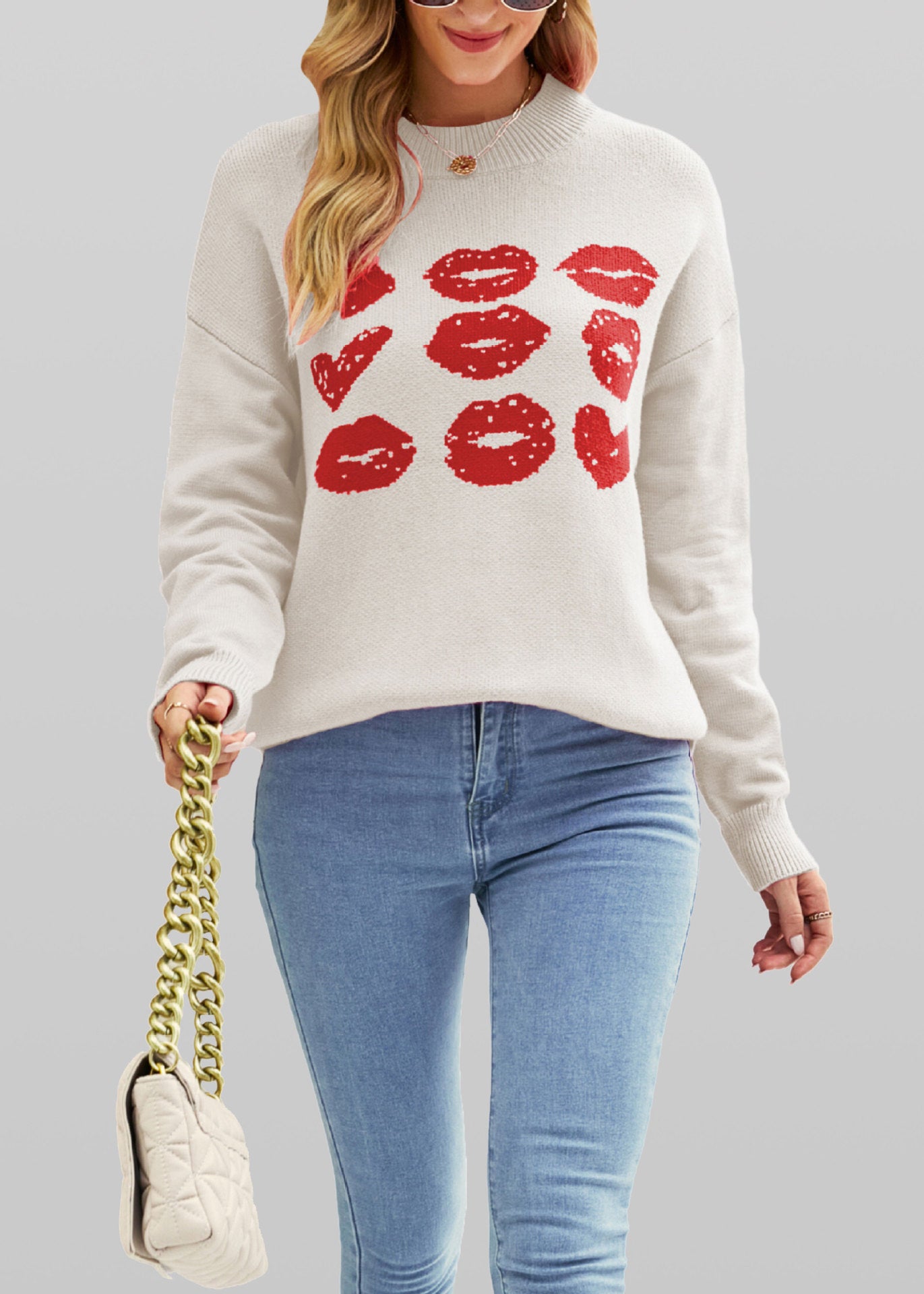 Europäischer und amerikanischer Herbst-Winter-Love-Lips-Pullover