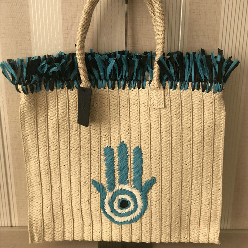 Holiday Square Hand-embroidered Paper Woven Bag