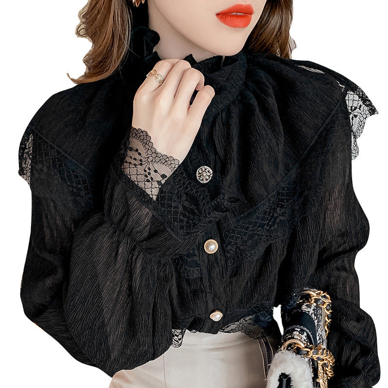 Chic Button Temperament Western Style Lace Shirt Damen