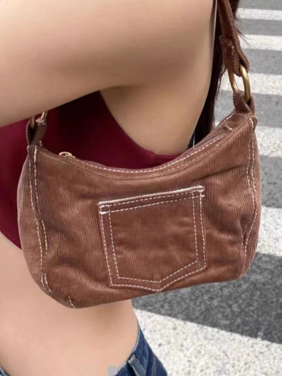 Modische, schlichte Schultertasche aus Cord für Damen