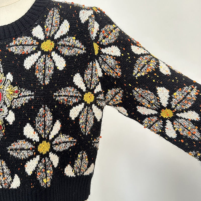 Suéter de diamantes a juego con cuello redondo para mujer