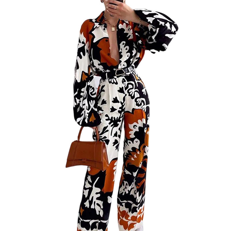 Women's Clothing Fashion Color Contrast Printed Casual Two-piece Suit