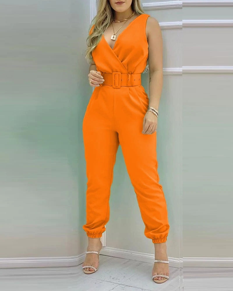 Rückenfreier Jumpsuit mit V-Ausschnitt und hoher Taille für Damen