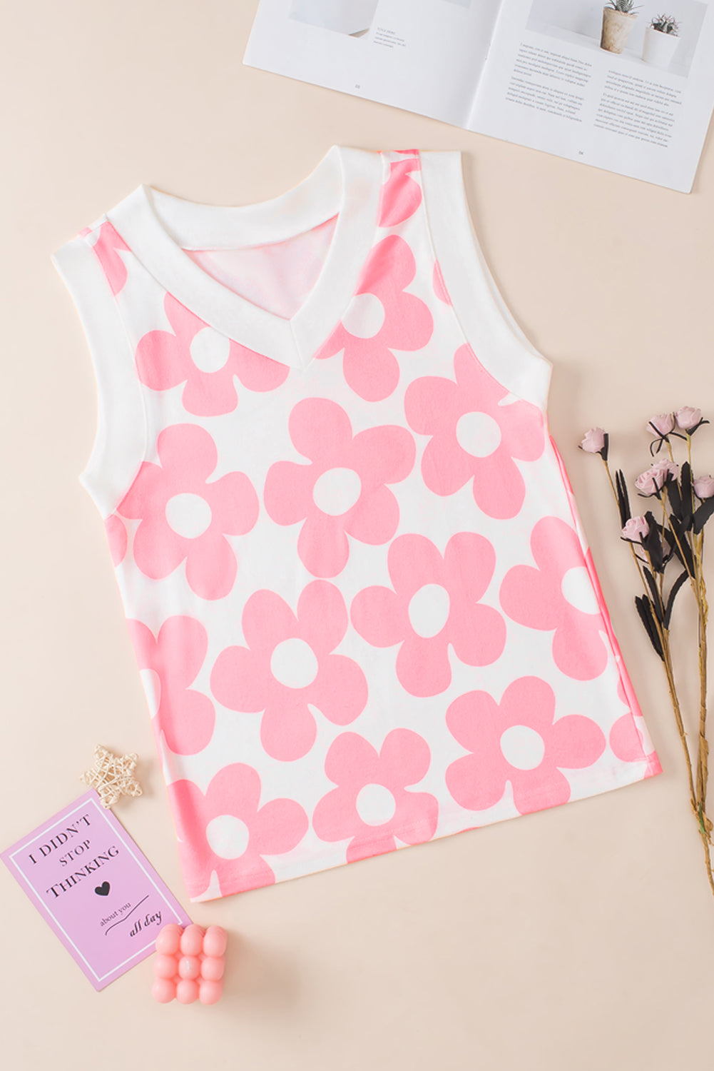 Tanktop mit V-Ausschnitt und Blumenmuster