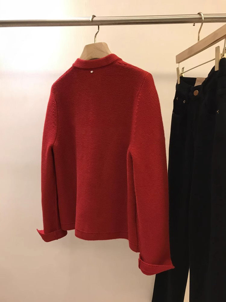 Chinesischer roter neuer Strickjackenpullover mit Schnalle im chinesischen Stil für Frauen