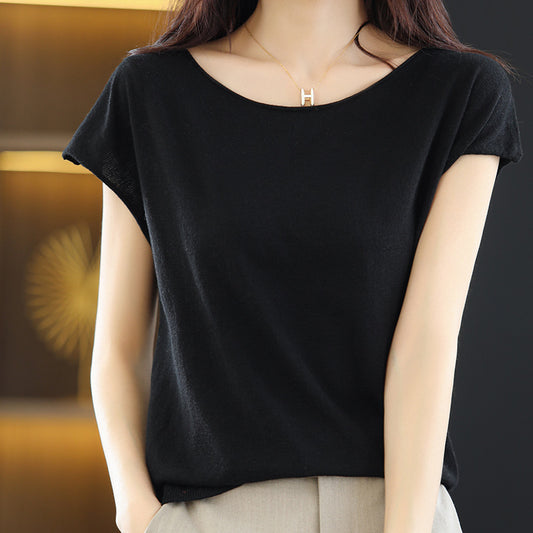 Women's Solid Color Short Sleeve Bottoming Casual Knitted Sweater