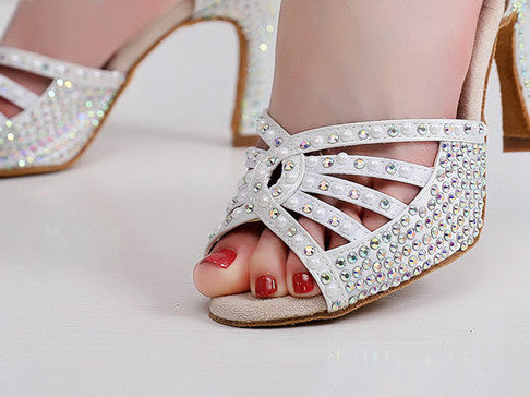 Frauen Heißer Strass Latin Dance High Heel Schuhe Weiche Unterseite Strass