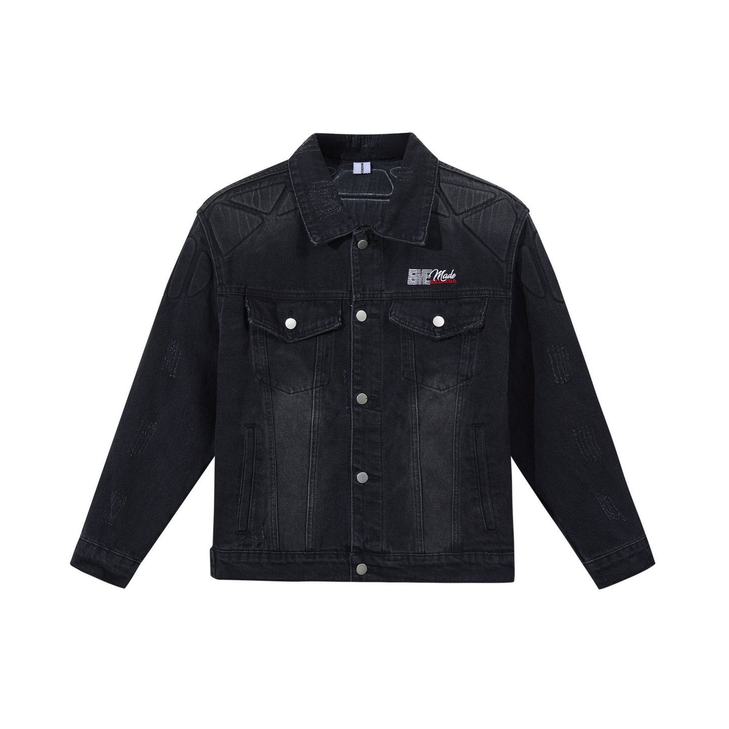 High Street Embroidery Washed And Worn Armor Stitching Denim Jacket Coat